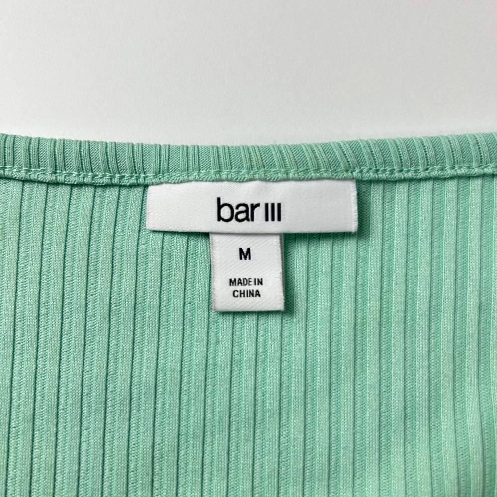 Bar III Green Ribbed Front Belt Scoop Neck Short Sleeve Top Size M - Picture 3 of 11